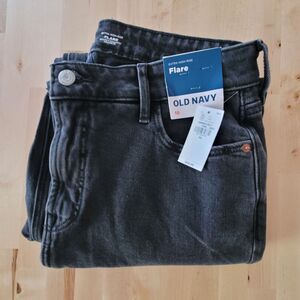 Old Navy High Rise Pixie Flare Pants Women 10 Black Secret Smooth Pocket Stretch